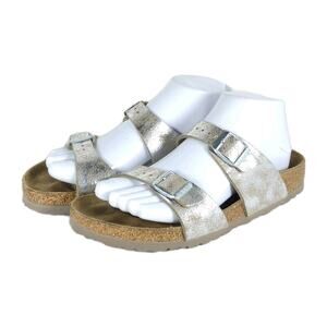 Birkenstock Women's Sydneyn 38 US7 Washed Metallic Silver Strappy Slide sandals